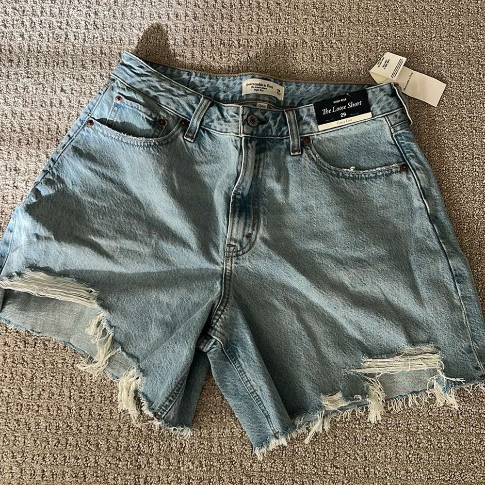Abercrombie & Fitch Light Blue Distressed Denim Shorts